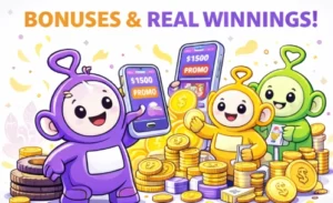 Pin-Up Casino India with purple outlined cartoon characters promoting casino bonuses and real money winnings in India